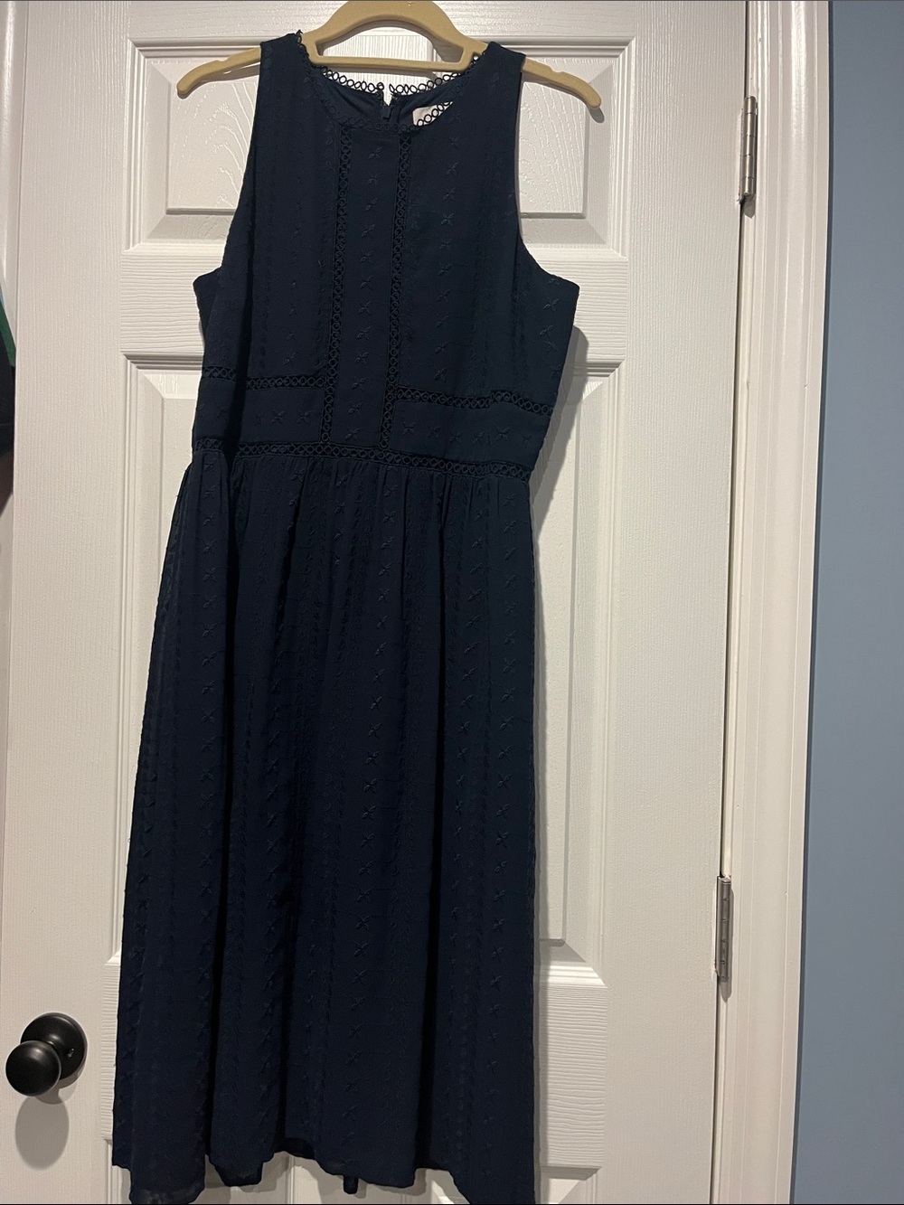 LOFT Navy Eyelet Fit-and-FlareDress